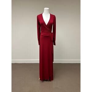 Jovani Waist tie Accent V-Neck Long Sleeve Red Maxi Evening Gown Red Size XS